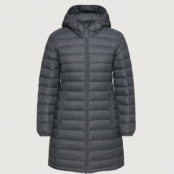 TNA Botanie Puffer Down Coat Women Small Gray Long Parka Lightweight Jacket Warm - Picture 1 of 13